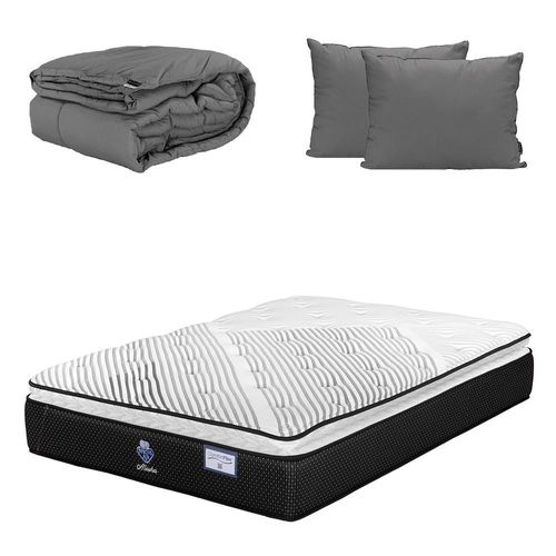 Colchón Matrimonial Alaska + Almohada 2 Pack + Edredón Homy Negro