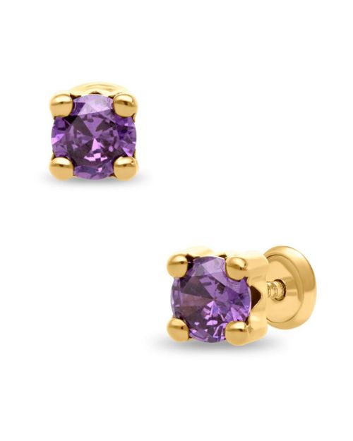 Broqueles Oro Amarillo 14K Amatista PRB-47-A