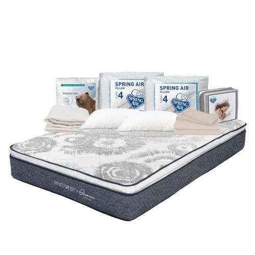 Colchón Matrimonial Restonic Ghana + 2 Almohadas + Protector + Sábanas TRY