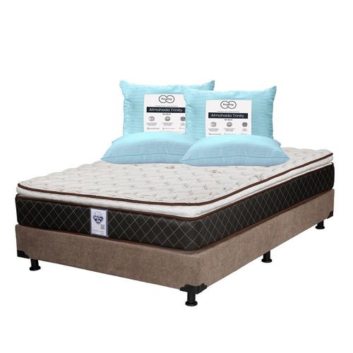 Colchón Queen Size Minesota Café+ Box+ Almohada Trinity 2 TRY