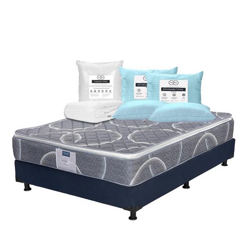Colchón Matrimonial Restonic Bongo + Box + Almohada + Protector Trinity TRY