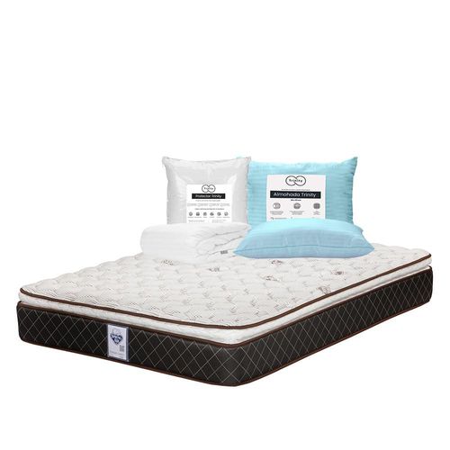 Colchón Queen Size Spring Air Minesota Café+ Almohada+ Protector TRY