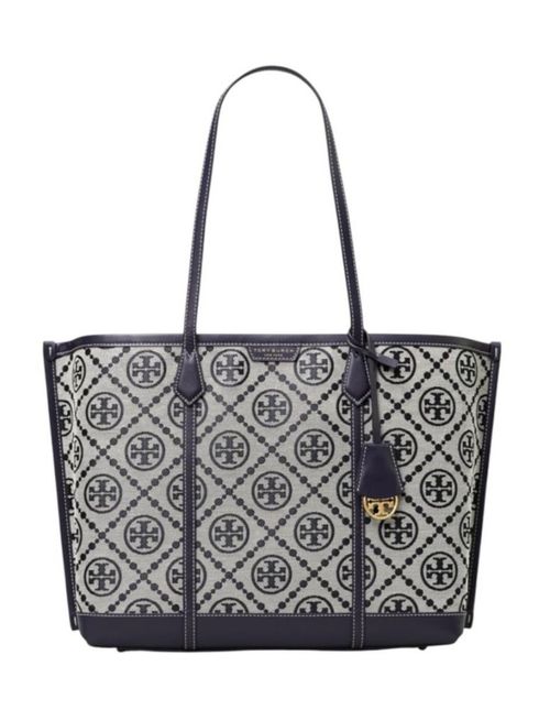 Bolsa Tote Tory Burch Perry Monogram color azul marino