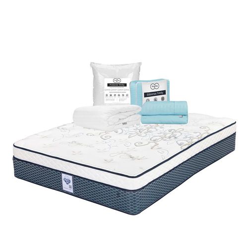 Colchón Queen Size Spring Air Cantabria Azul+ Protector+ Sabanas TRY