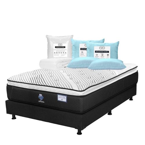 Colchón Queen Size Spring Air Alaska + Box + 2 Almohadas + Protector Trinity TR