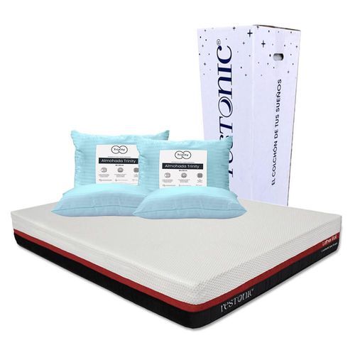 Colchón Queen Size Restonic Roll Rojo+ Almohada Trinity 2 TRY