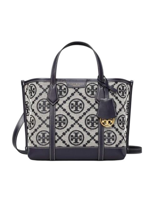 Bolsa Tote Tory Burch Perry Monogram color azul marino