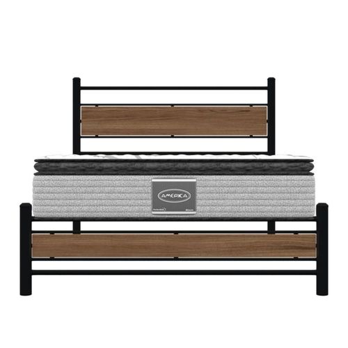 Cama Individual America Perfect Confort + Base De Acero Negro Armable