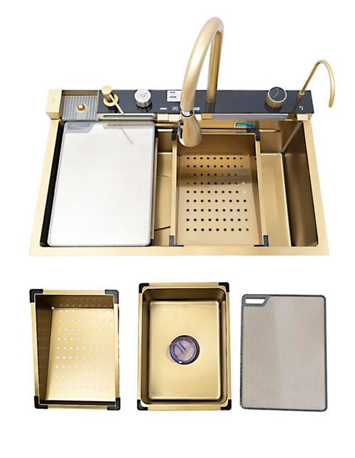 Tarja Fregadero Multifuncional de Cocina Acero Inoxidable Con Accesorios Kendra Dorado