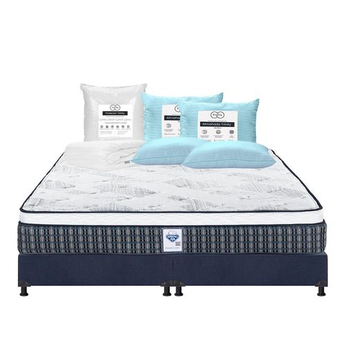 Colchón King Size Cardona Azul+ Box+ Almohada+ Protector TRY