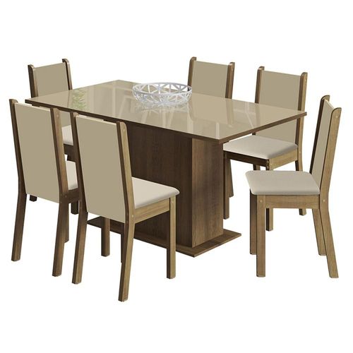 Juego de Comedor Mesa de Vidrio + 6 Sillas Marrón/Crema Madesa