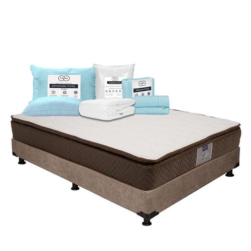 Colchón Queen Size Restonic Nautilus + Box + Almohada + Protector + Sábanas TRY