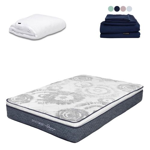 Colchón Matrimonial Ghana Blanco+ Protector Cloud+ Sabanas Softy CDZ