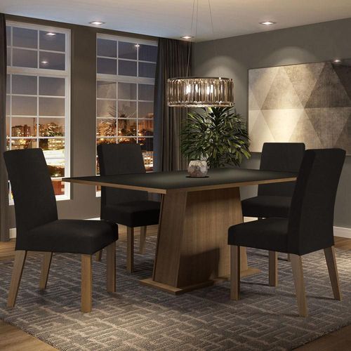 Conjunto de Comedor Mesa con Encimera + 4 Sillas Marrón/Negro/Oxford Madesa