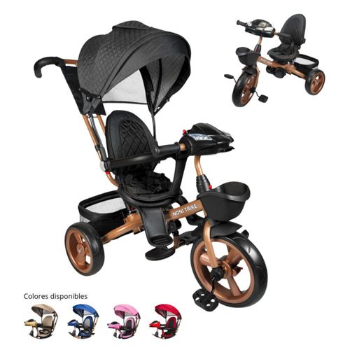 Triciclo Infantil Tipo Carriola con Bastón Ajustable Luz y Sonido - Negro