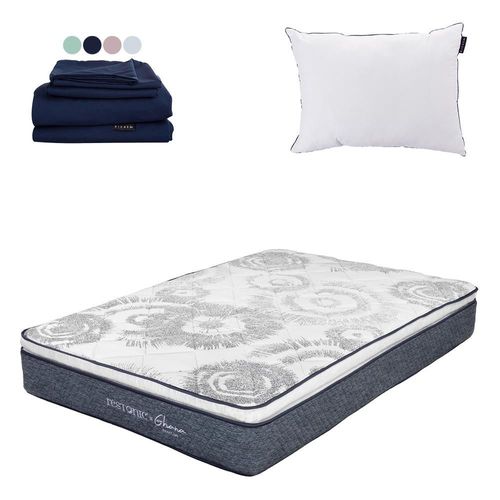 Colchón Queen Size Ghana Blanco+ Almohada One+ Sabanas Softy CDZ