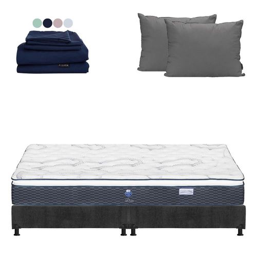 Colchón King Size Dover Gris Carbón+ Box+ Almohada+ Sabanas CDZ