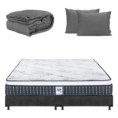 Colchón King Size Cardona Gris Carbón+ Box+ Almohada+ Edredón CDZ