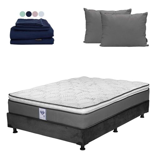 Colchón Queen Size Prestige Gris+ Box+ Almohada 2Pack+ Sabanas Softy CDZ