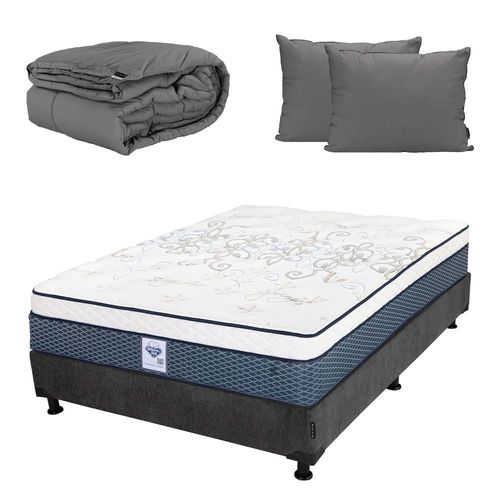 Colchón Queen Size Cantabria+ Box Gris Carbón+ Almohada+ Edredón CDZ