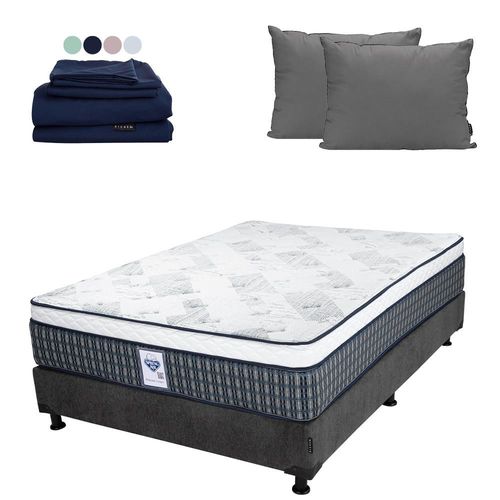 Colchón Queen Size Cardona Gris Carbón+ Box+ Almohada+ Sabanas CDZ