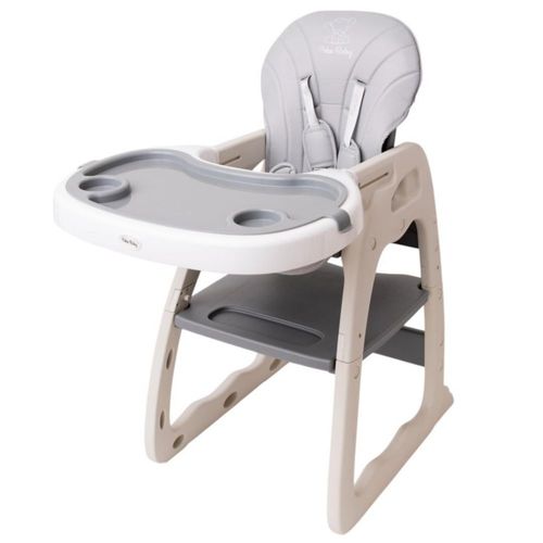 Silla Alta Periquera  2 en 1 Convertible en Escritorio Infantil  Color Gris, Multifuncional y Segura