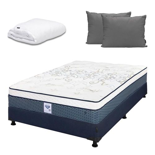 Colchón Matrimonial Cantabria+ Box Azul+ Almohada+ Protector CDZ