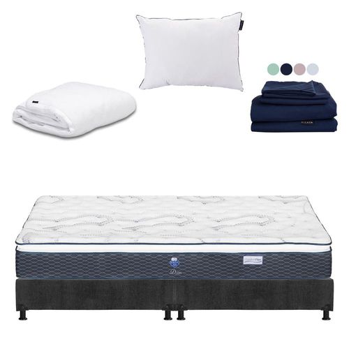 Colchón King Size Dover Gris Carbón+ Box+ Almohada+ Protector+ Sabanas CDZ