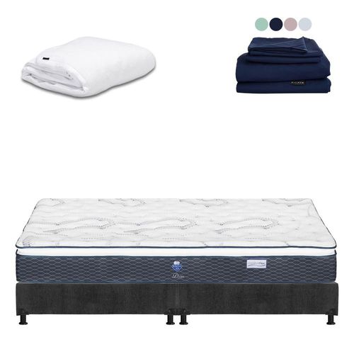 Colchón King Size Dover Gris Carbón+ Box+ Protector+ Sabanas CDZ