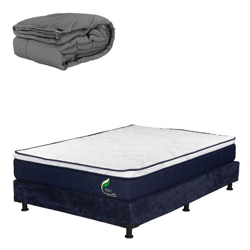 Colchón Matrimonial Eon Azul+ Box+ Edredón Homy CDZ