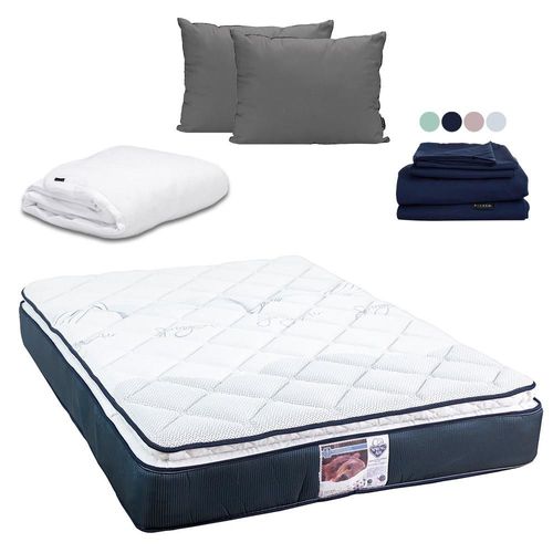 Colchón Matrimonial Spring Air Monaco + Almohada 2 Pack + Sábanas Softy + Protector Cloud CZD
