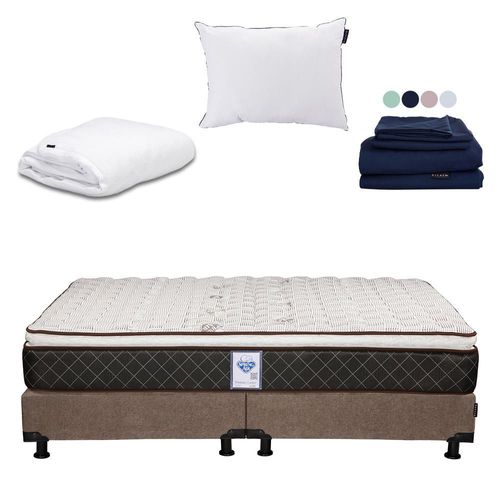Colchon King Size Spring Air Minesota + Box Dicasa + Almohada One + Protector  Cloud + Sábanas Softy CZD