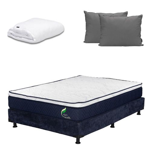 Colchón Queen Size Eon Azul+ Box+ Almohada 2Pack+ Protector Cloud CDZ