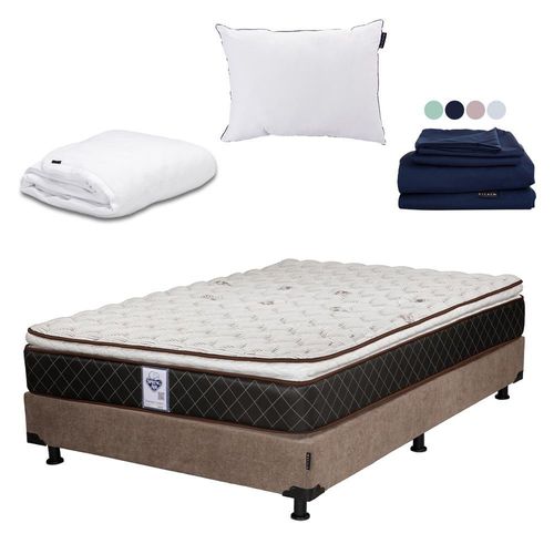 Colchon Matrimonial Spring Air Minesota + Box Dicasa + Almohada One + Protector  Cloud + Sábanas Softy CZD