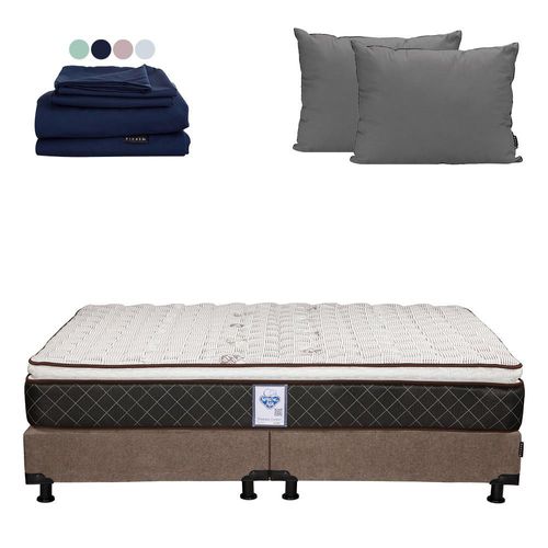 Colchon King Size Spring Air Minesota + Box Dicasa + Almohada 2 Pack + Sábanas Softy CZD