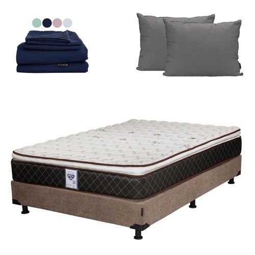 Colchon Matrimonial Spring Air Minesota + Box Dicasa + Almohada 2 Pack + Sábanas Softy CZD