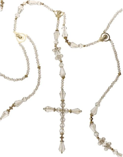 Lazo Cristal Honey Dorado Con Cruz Chica Y Virgen Maria