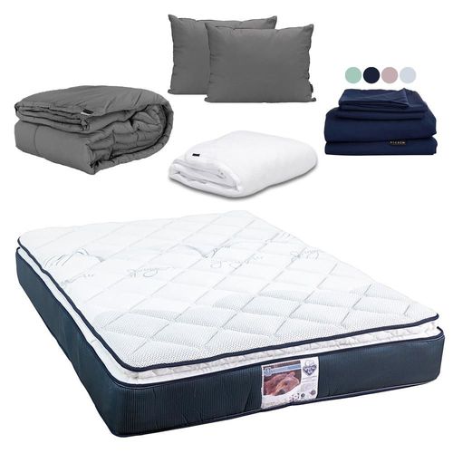 Colchón Queen Size Spring Air Monaco + Almohada 2Pack + Protector Cloud + Sábanas Softy + Edredón Homy CZD