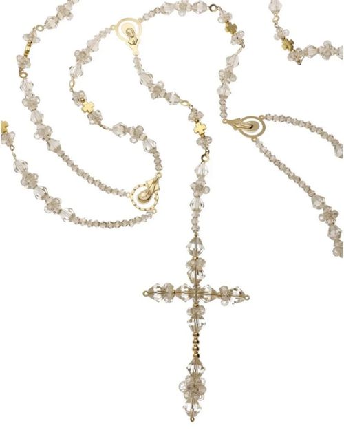 Lazo Cristal Honey Dorado Con Cruz Grande Y Virgen Maria