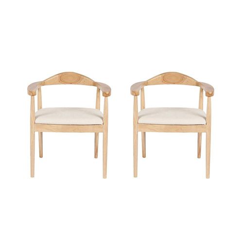 Ilios Innova | Conjunto de 2 Sillas Nórdico de Comedor con Reposabrazos, Asiento Acolchado y Estructura de Madera Natural Diseño Moderno y Minimalista