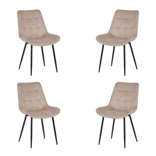 Ilios Innova | Paquete de 4 Sillas de Comedor Lar en Color Beige, Tapizadas de Terciopelo con Patas Metálicas Negras. Diseño Moderno y Minimalista.