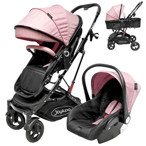 Carriola para Bebé con Portabebé Reversible Convertible a Bambineto Ruedas de Goma con Freno Plegable Cinturón de 5 Puntos - Rosa