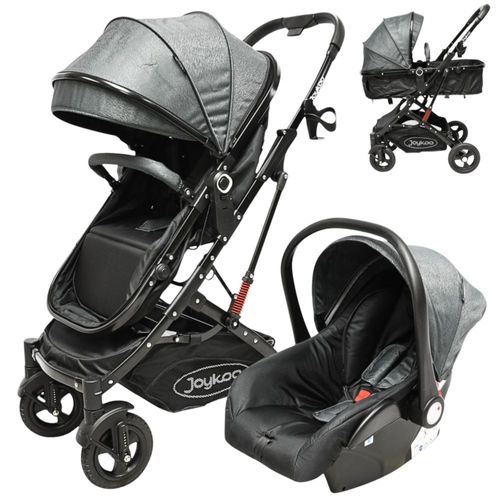 Carriola para Bebé con Portabebé Reversible Convertible a Bambineto Ruedas de Goma con Freno Plegable Cinturón de 5 Puntos - Gris