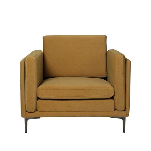 Ilios Innova | Sillón Berlín Mostaza Individual Moderno con Estructura de Madera, Tapizado Premium y Patas Metálicas, Diseño Elegante y Confortable.