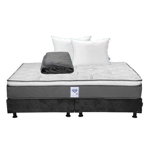 Colchón King Size Spring Air Prestige Gris+ Box+ Almohada Royal Twin+ Protector Lux RGH