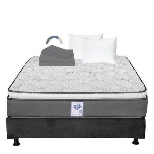 Colchón Queen Size Spring Air Prestige Gris+ Box+ Almohada Oso 2+ Sabanas Basic RGH