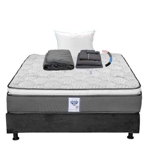 Colchón Matrimonial Spring Air Prestige Gris+ Box+ Almohada Royal+ Protector Lux+ Sabanas Royal RGH