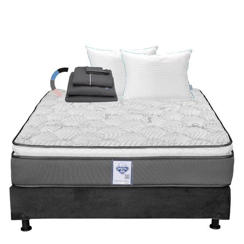 Colchón Queen Size Spring Air Prestige Gris+ Box+ Almohada Royal Twin+ Sabanas Royal RGH