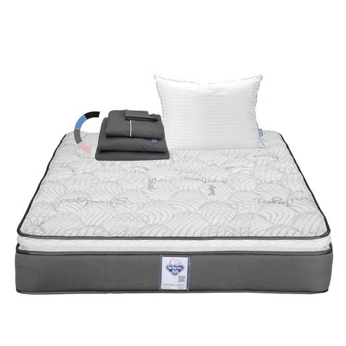 Colchón Matrimonial Spring Air Prestige Gris+ Almohada Royal+ Sabanas Royal RGH