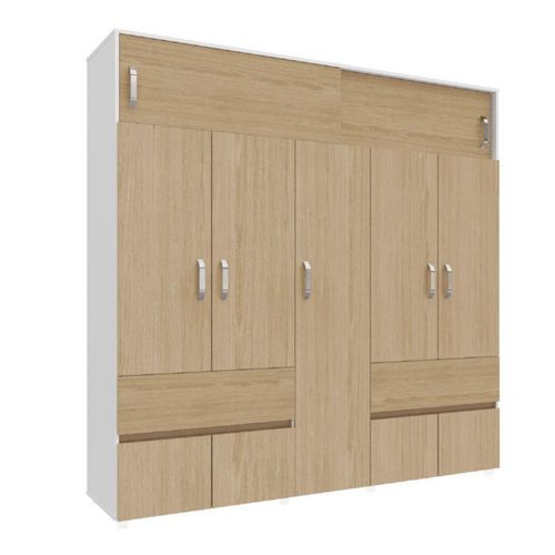 Ropero Maderkit Bari 200 cm 9 Puertas 2 Cajones 2 Tubos Maletero Color Rovere Blanco